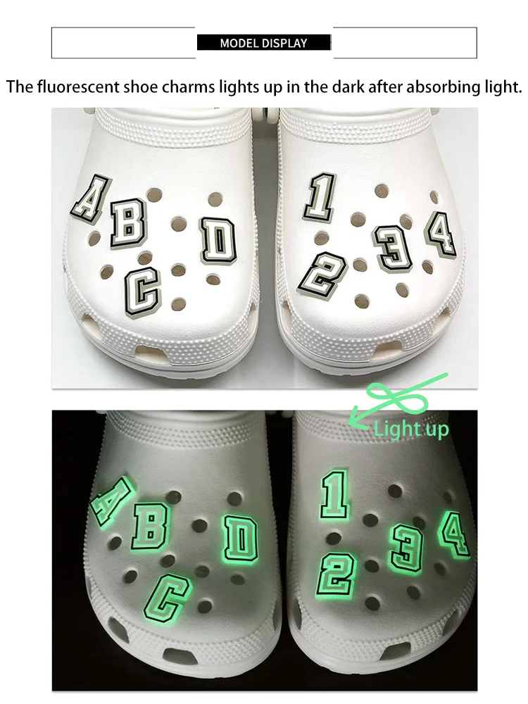 1pcs Letter Pins Shoe Charms Decorations For Croc DIY Luminous Shoe  Aceessories Fit Clogs Decorations kids X-mas Gifts Jibz