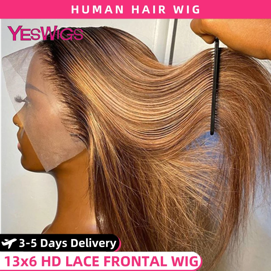 Highlight Wig Human Hair Honey Blonde Colored HD 13x6 Lace Front Wig 30 Inch Straight Lace Frontal Wig Glueless Human Hair Wigs