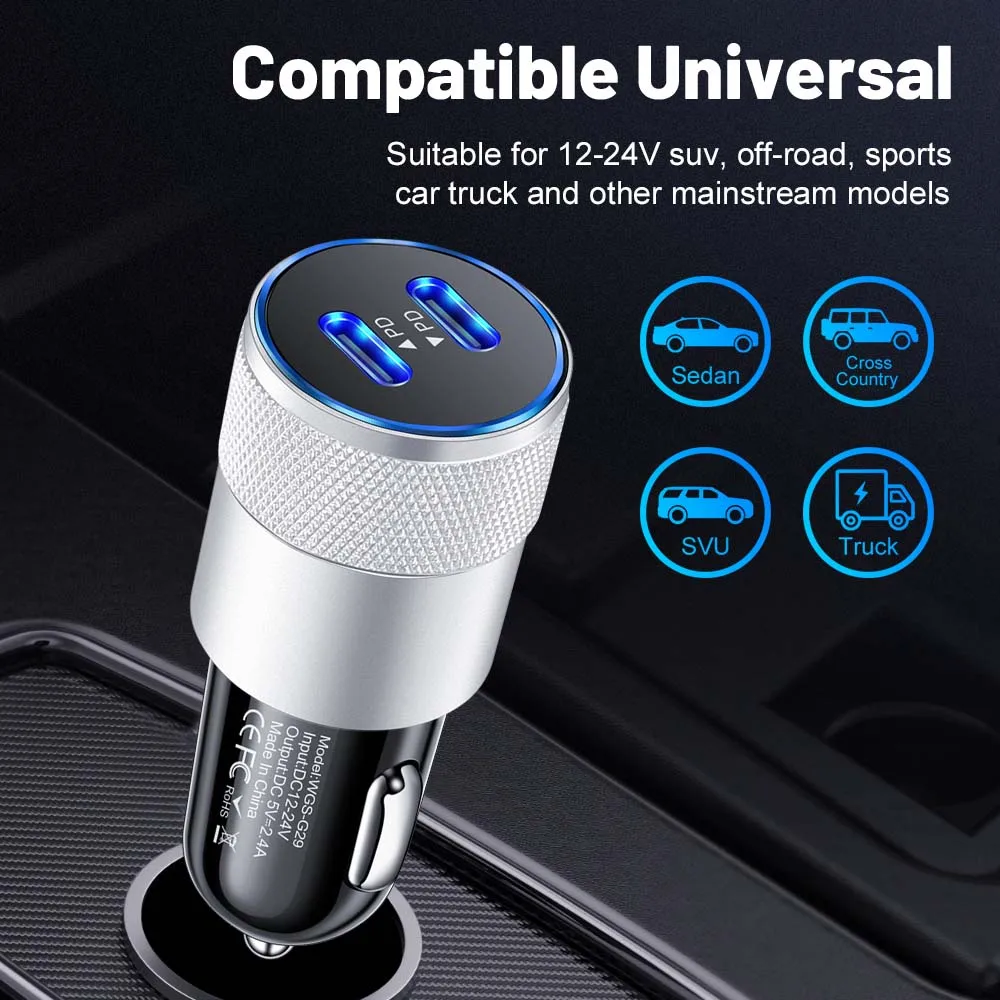 3.1A PD Car Charger USB Type C Fast Charging Car Phone Charger Adapter for iPhone Xiaomi Samsung Quick Charger