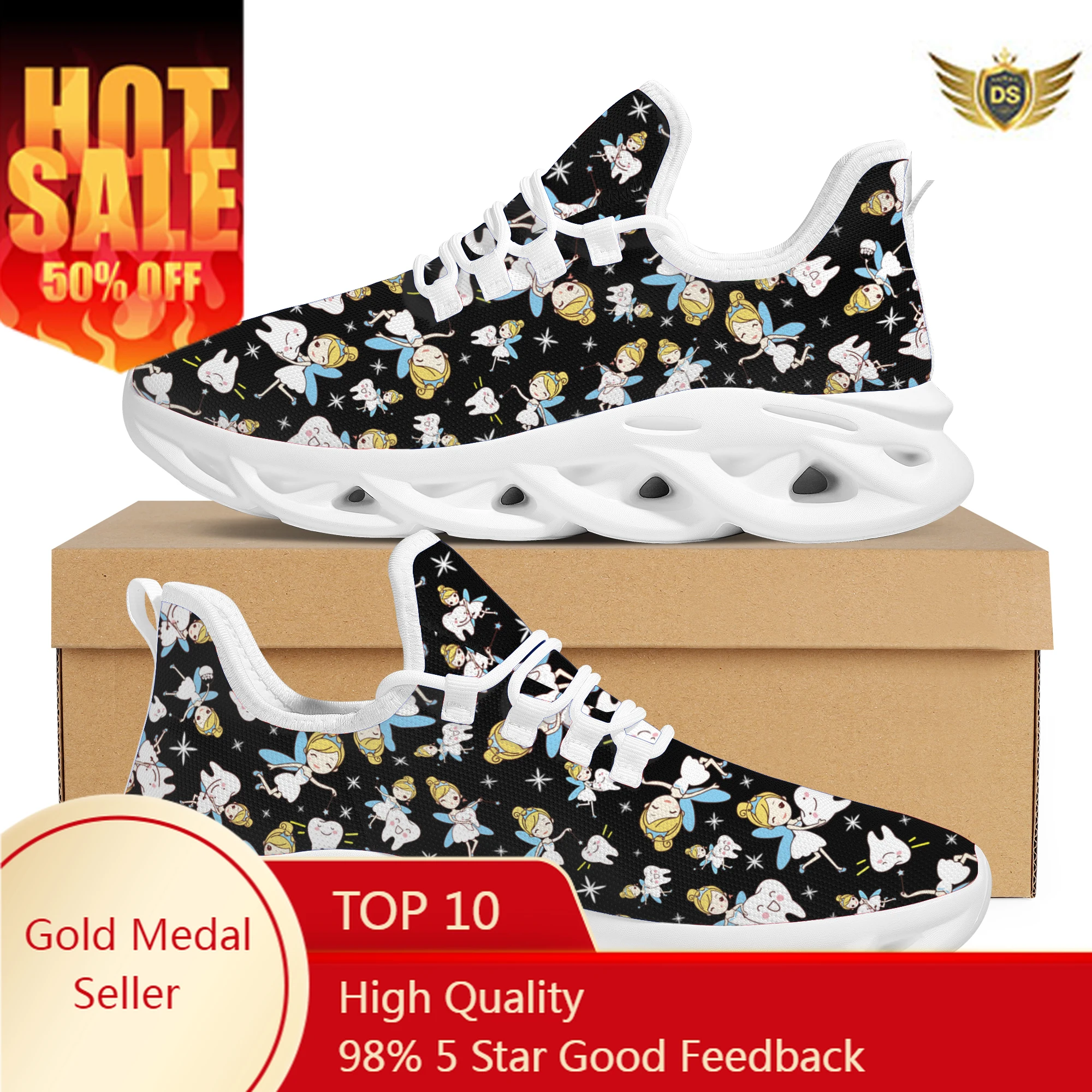 Women Soft Sole Breathable Sneakers Teeth Fairy Design Lace Up Casual Shoes Spring Summer New Cozy Vulcanized Shoes Gift