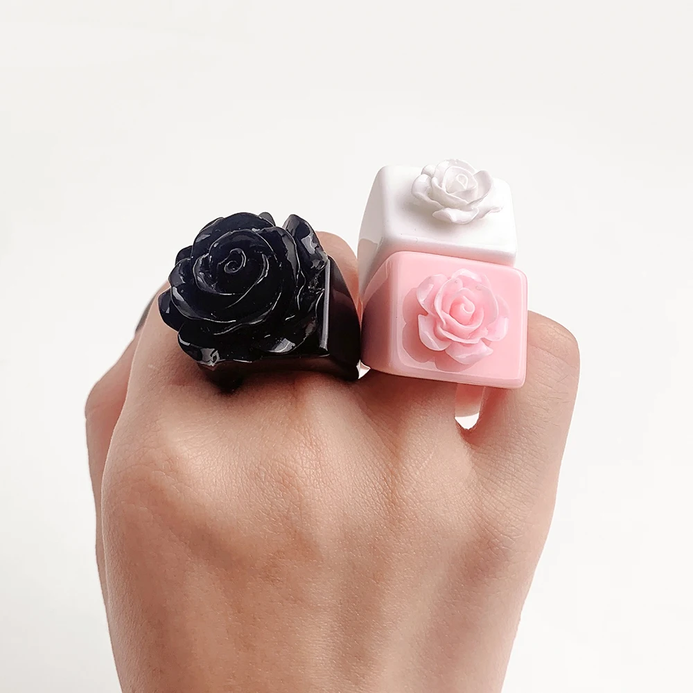 Geometric Square Round Resin Acrylic Chunky Rings for Women Girls Punk Style Knuckle Flower Rings Jewelry finger ring jewelry accessories