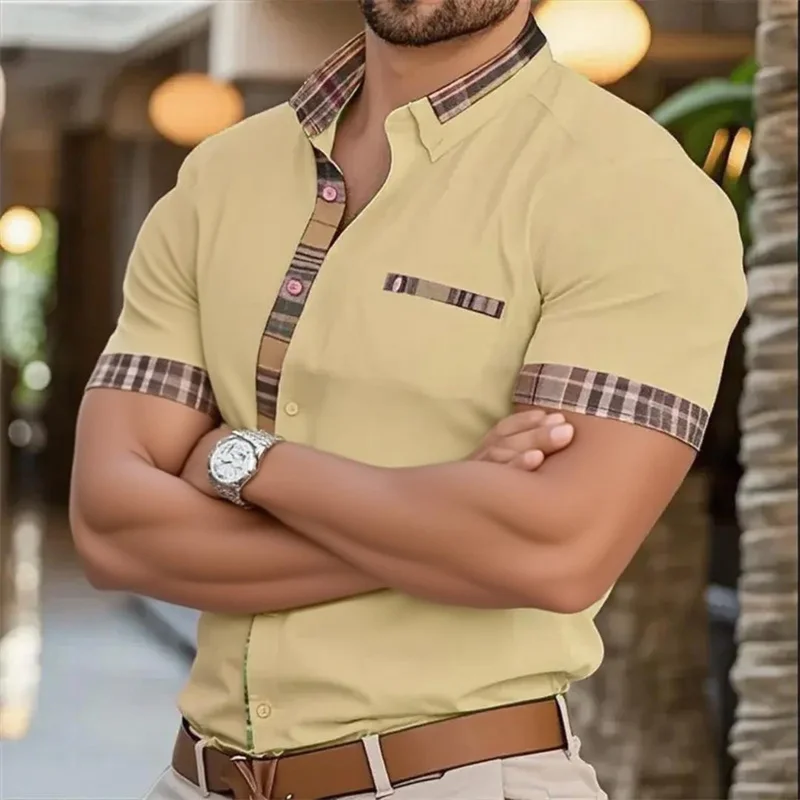 2025 Moda Uomo Business Risvolto Ufficio Casual Outdoor Street Camicia da uomo Morbida e confortevole Manica corta retrò da uomo 5