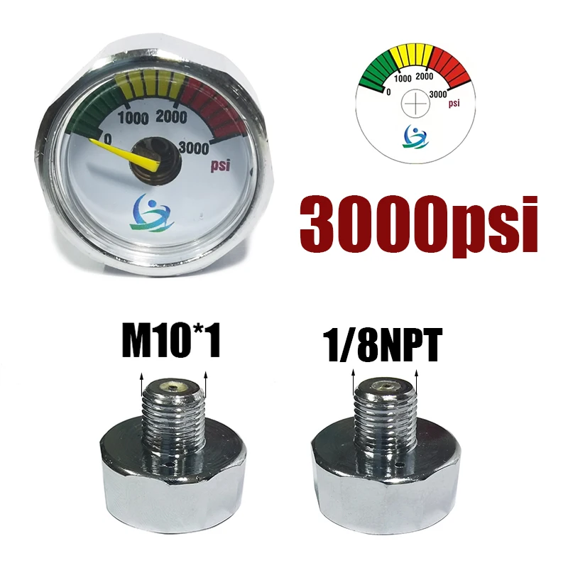 Mini Gauge Manometer 1inch 25mm Hand Pump HPA 300psi 1500psi 3000psi 5000psi 6000psi 1/8NPT M10*1 hand pump