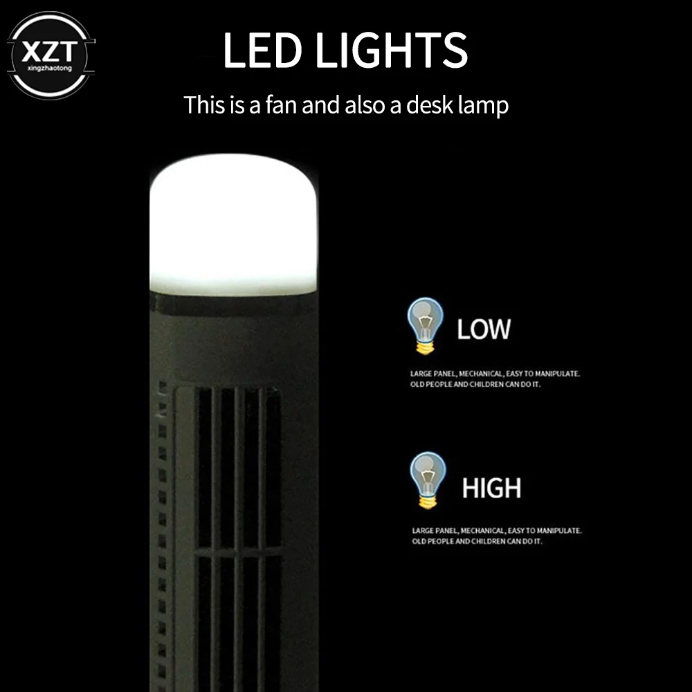 Vertical Electric Fans Desktop Tower 3W Air Cooler Bladeless with Light USB Plug-in Or Battery Powered 2-speed for Travel Sports
