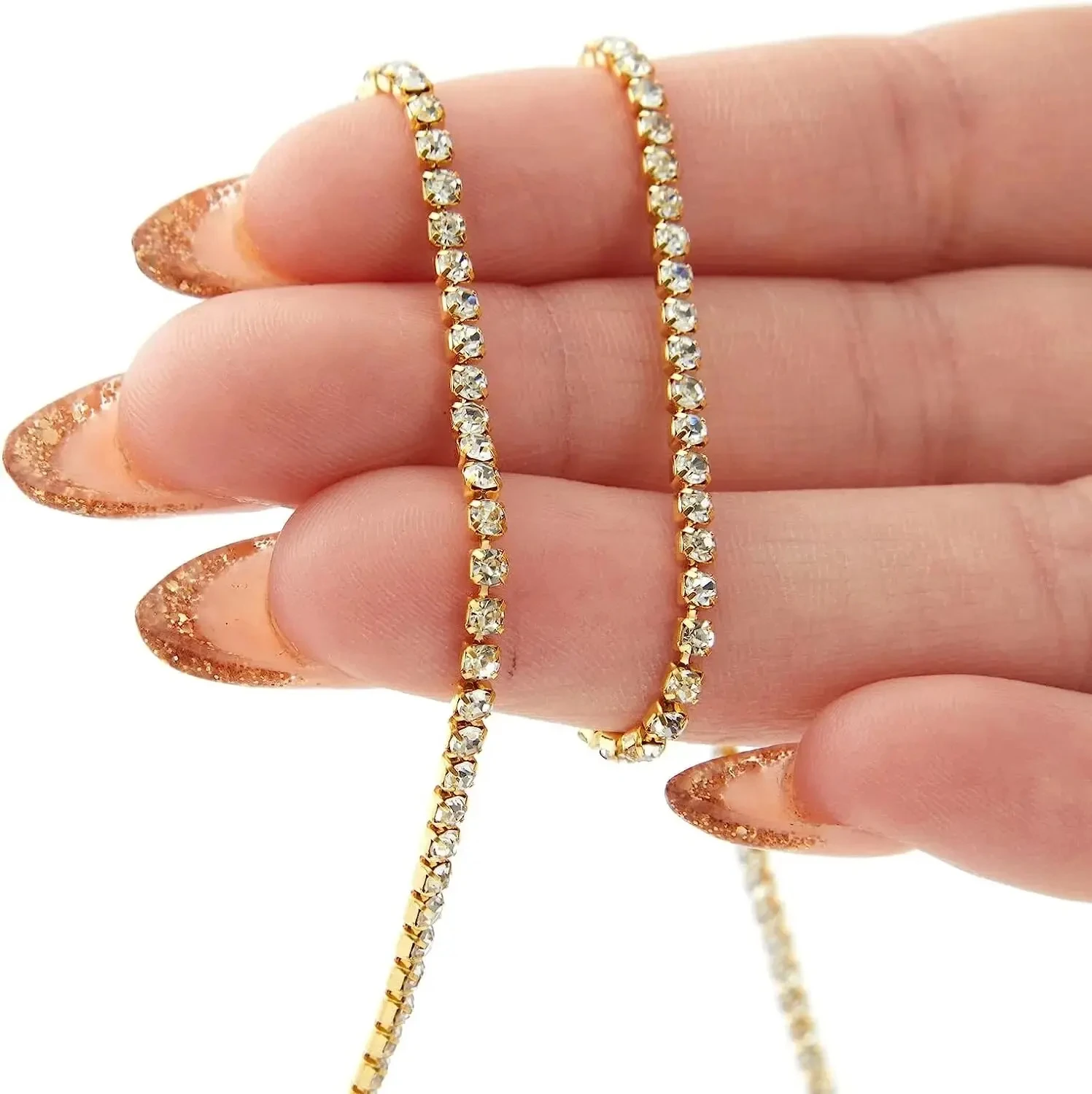 3 mm Crystal Diamond Closed Chain Decorative Sewing Craft DIY Decorative Jewelry Silver Crystal Claw Chain Diamond Cup