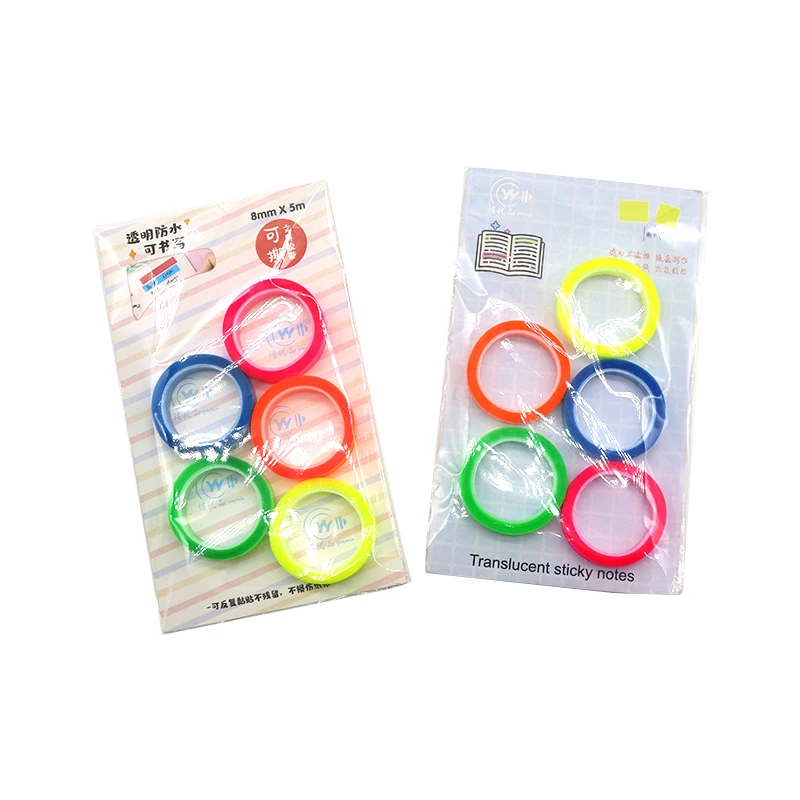 5 Roll 5 Colors Sticky Notes Transparent Fluorescent Index Tabs Flags 5m Colorful Stickers Index Sticker Notes Memo Paper Self Adhesive Memo Pad Memo Pad Stationery Children Gift School Office Supplies