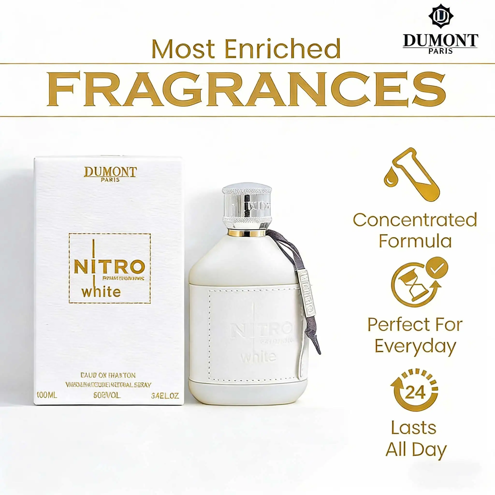 Nitro White men's perfume, 3.4oz 100ml, wood oriental flavor, bergamot, blackcurrant, pepper and jasmine, musk and vanilla finish, suitable for men who pursue personality and taste, with a lasting fragrance. 1