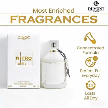 Nitro White men's perfume, 3.4oz 100ml, wood oriental flavor, bergamot, blackcurrant, pepper and jasmine, musk and vanilla finish, suitable for men who pursue personality and taste, with a lasting fragrance. 1