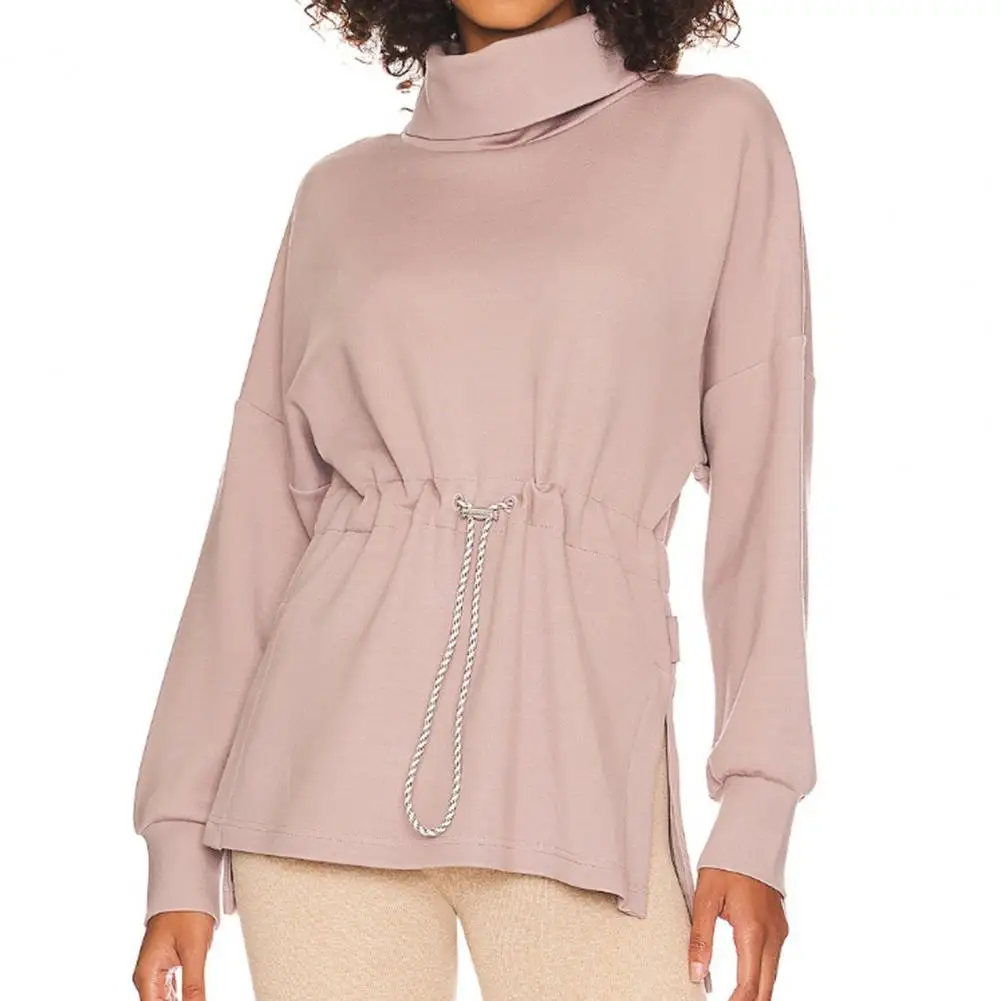

Mid-length Women Outer Shirt Women Pullover Top Cozy High Collar Drawstring Waist Women's Pullover Warm Winter Blouse for Casual