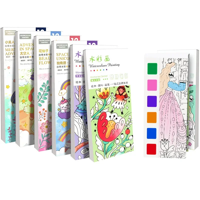 12 Sheets Children Watercolor Graffiti Draw Book 3+ Year Early Education Draw Notebook Portable Pocket Painting Picture Book