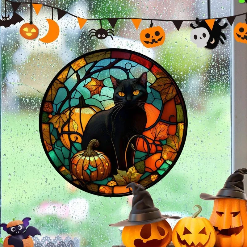 Halloween Electrostatic Window Film Stickers with Crow Cat Design