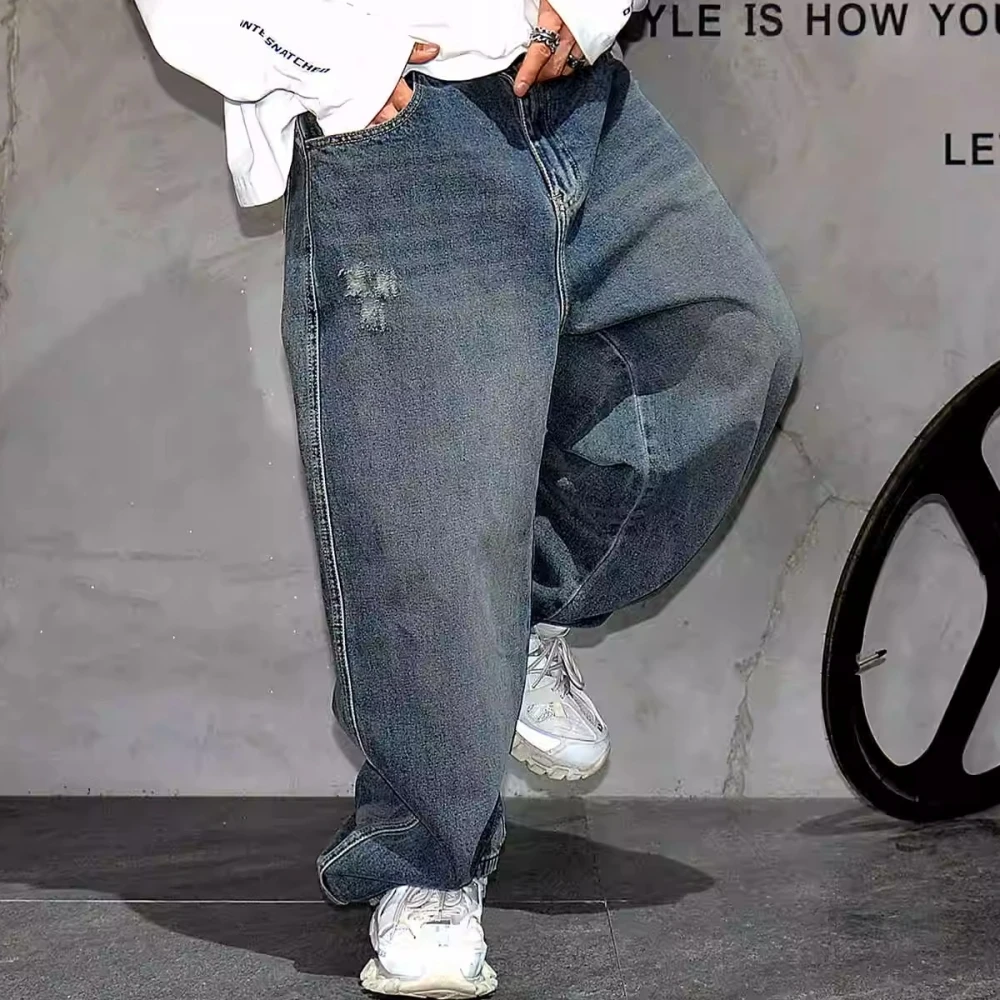 High Quality Hip Hop Stacked Baggy Jeans For Men Streetwear Denim Pants Korean Fashion Straight-Leg Trousers Harajuku Jeans Male 2