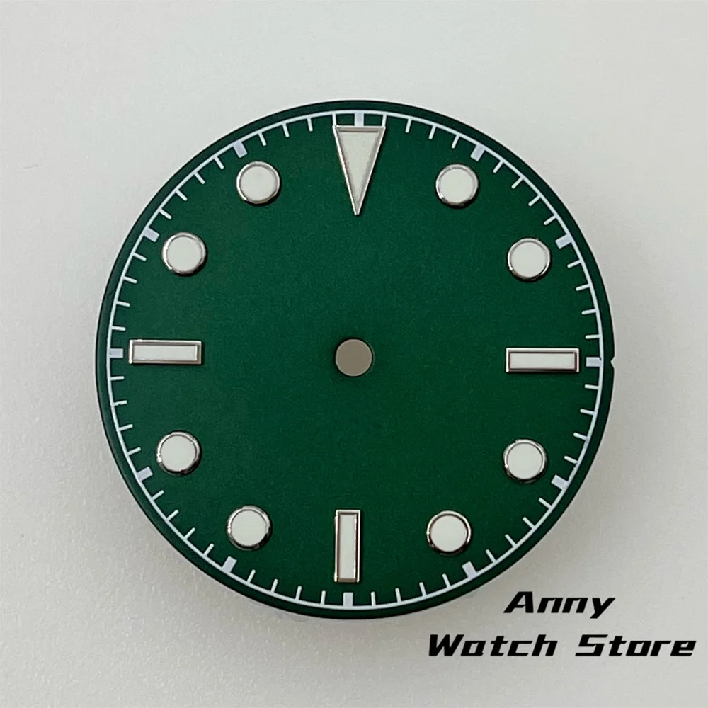 Vintage 29mm Watch Dial with Black, Brown, and Dark Blue Design Featuring Rose Gold Edging and Green Luminous Markers