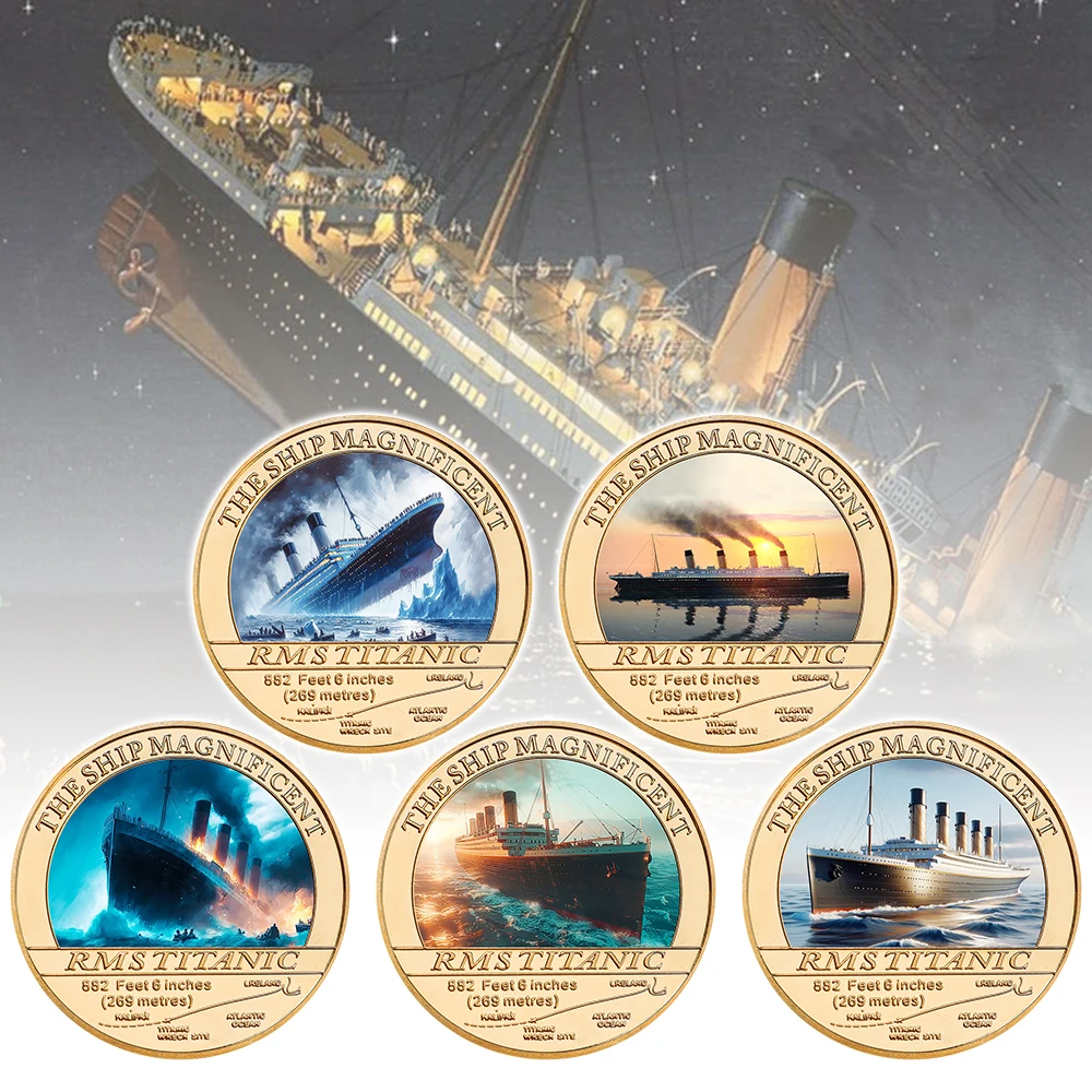 Titanic Golden Commemorative Coins Set The Ship Magnificent Titanic Tragedy Souvenir Coin Christmas Birthday Gift for Collection