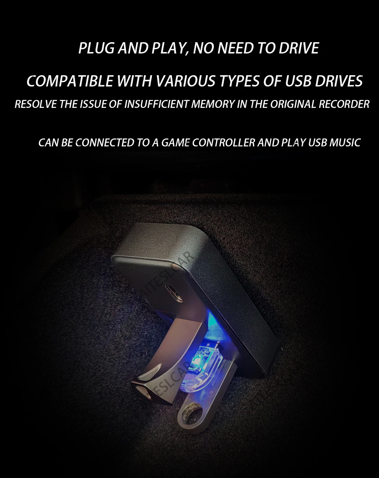 4-in-1 USB Hub Docking Station for Glovebox - Dashcam, Flash Drive, Charger, Data Transfer