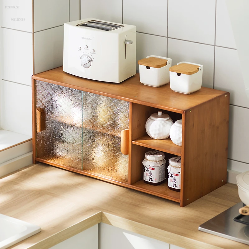 Modern Bamboo Sideboards Kitchen Storage Shelf Seasoning Dish Multi-layer Countertop Locker Simple Tableware Storage Box Shelf