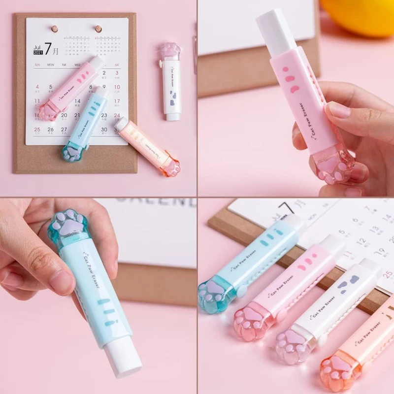 귀여운 고양이 발 지우개, 고무 푸시 풀 지우개, 학생 쓰기, 미적인 그리기 지우개, 4 개