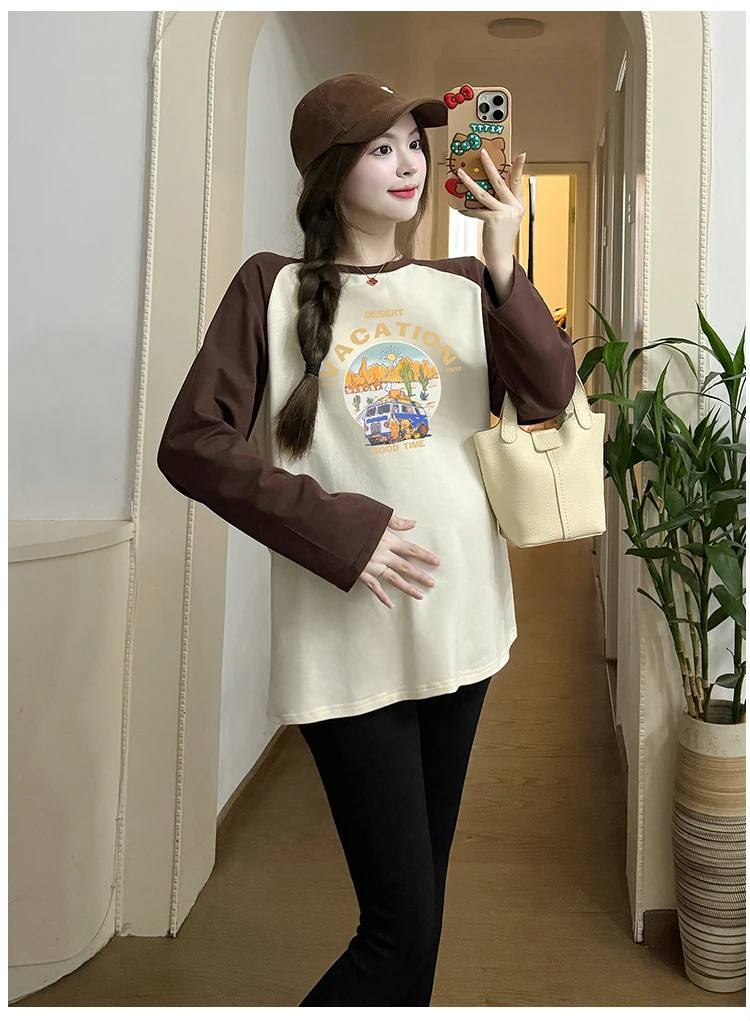 Maternity tops Korean Style Batwing Sleeve Maternity Cotton Shirts Long Sleeve O-Neck Pregnant Woman Blouses Irregular T-Shirts Tees and Tops
