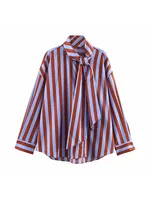 Nouvelle Blouse Chic pour Femme, Style Festival de Musique, Coupe Ample, Rayée, avec Nœud, Simple Boutonnage, Décontractée 2