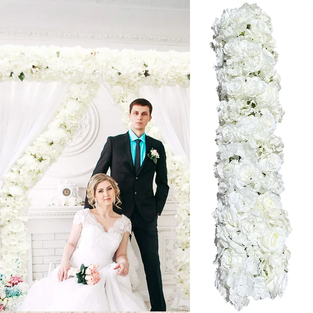 

1M Artificial Flower Panel Arrangement White Wall Runner Rose Panel DIY Wedding Party Decor