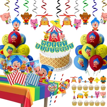 플림 풍선 만화 레드 블루 식기 접시 컵, 생일 축하 배너, 베이비 샤워 파티 장식, 어린이 장난감