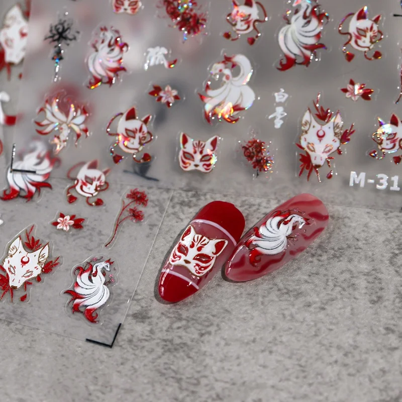 

[Meow.Sensei] Ins Nine-Tailed Fox Nail Stickers Paper Ins Adhesive Nail Stickers Gilding Series M-316