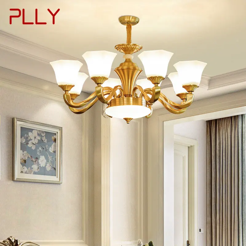 

PLLY Contemporary Brass Hanging Pendant Light LED Copper Chandelier Decor For Modern Home Study Bedroom