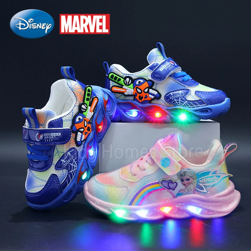 Disney Girls' Carton Sports Shoes Boys' LED Illuminated Tennis Shoes 2023 New Spring and Autumn Children's Running Shoe Gift