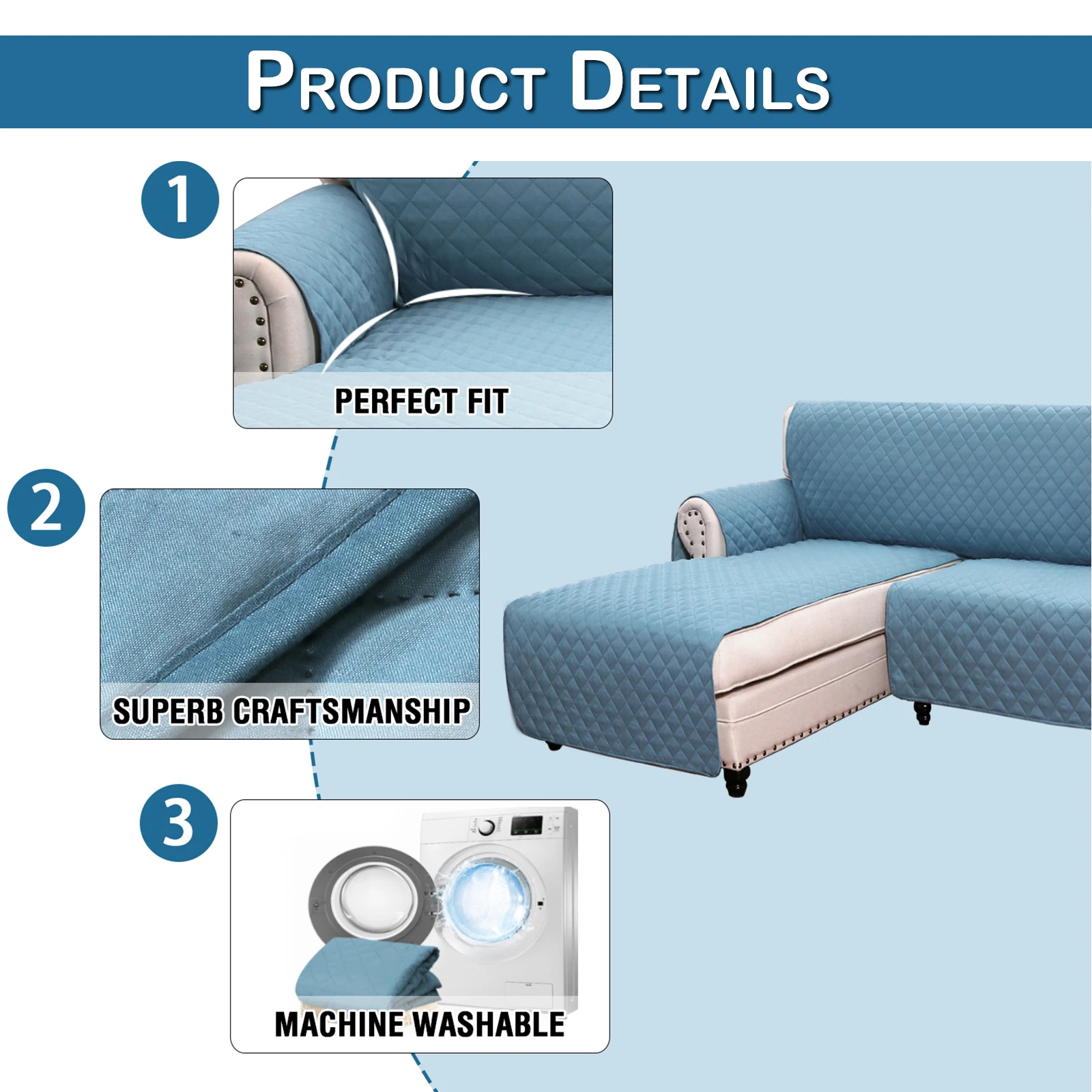 Quilted Corner Sofa Covers for Living Room Waterproof Reversible L-Shape Couch Slipcover Washable Pet Protector Mat Furniture sofa cover furniture cover