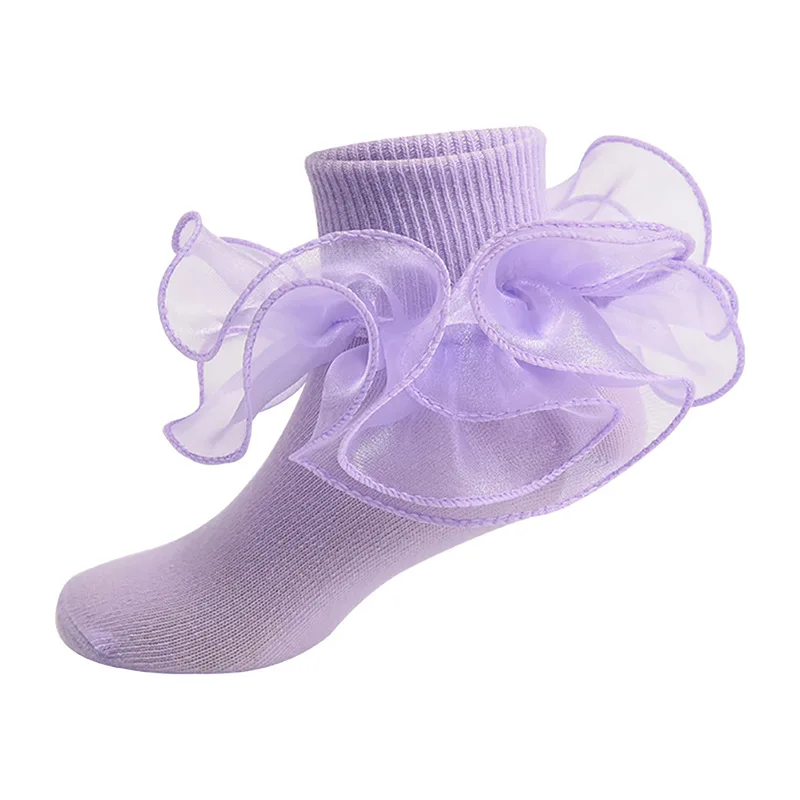 1-10Y Baby Girls Ruffle Socks Soft Double Lace Frilly Socks Princess Ankle Socks Kids Knit Socks for Autumn Winter 5