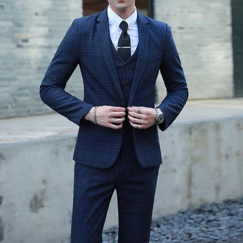 Completo da uomo in tre pezzi alla moda autunno inverno set slim fit gilet elegante pantaloni ensemble guardaroba dalla personalità bella essenziale 1