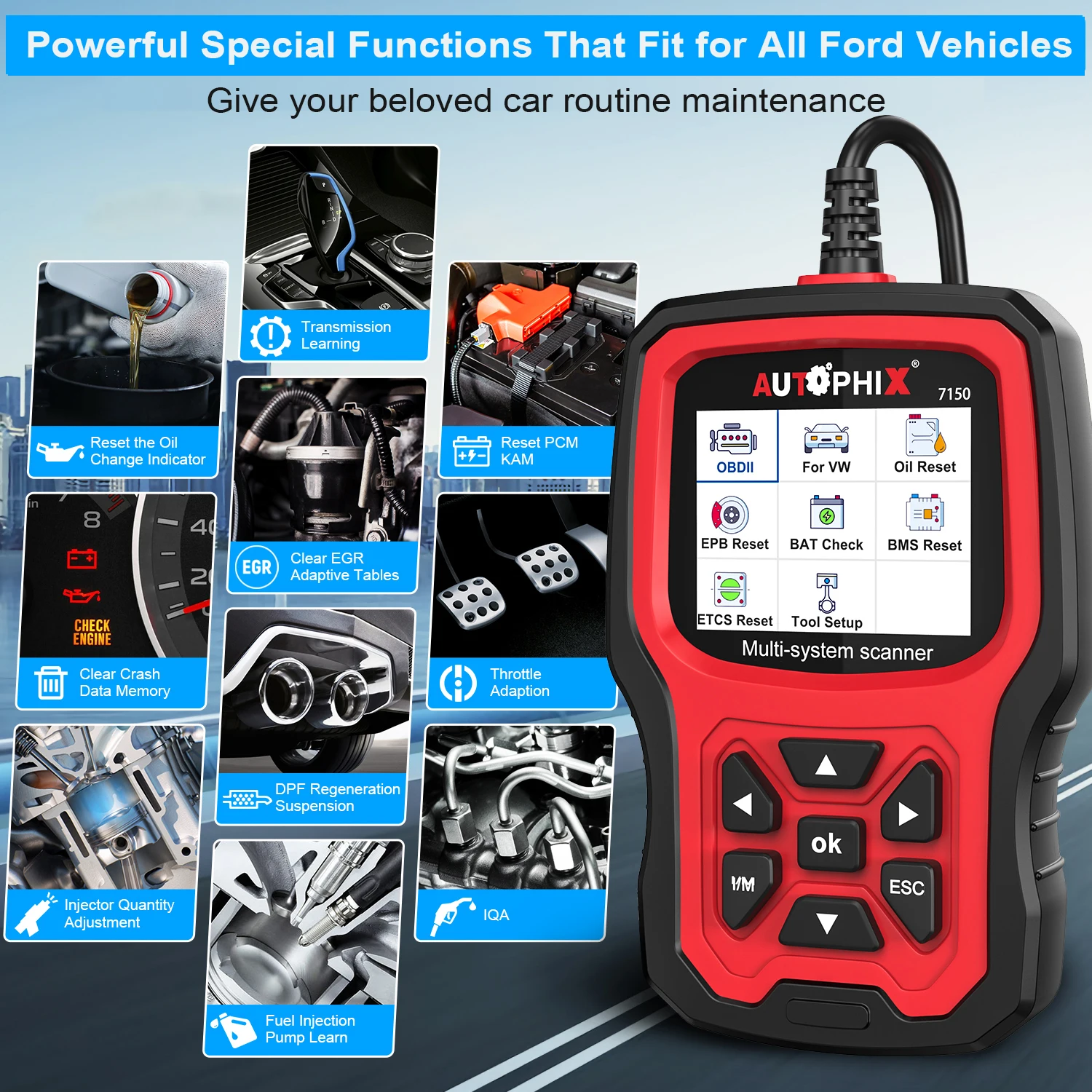 Autophix 7150 Fit For Ford OBD2 Scanner Full System Code Reader ABS SRS TPMS ETC D.PF Reset Diagnostic Tool Multilingual 4
