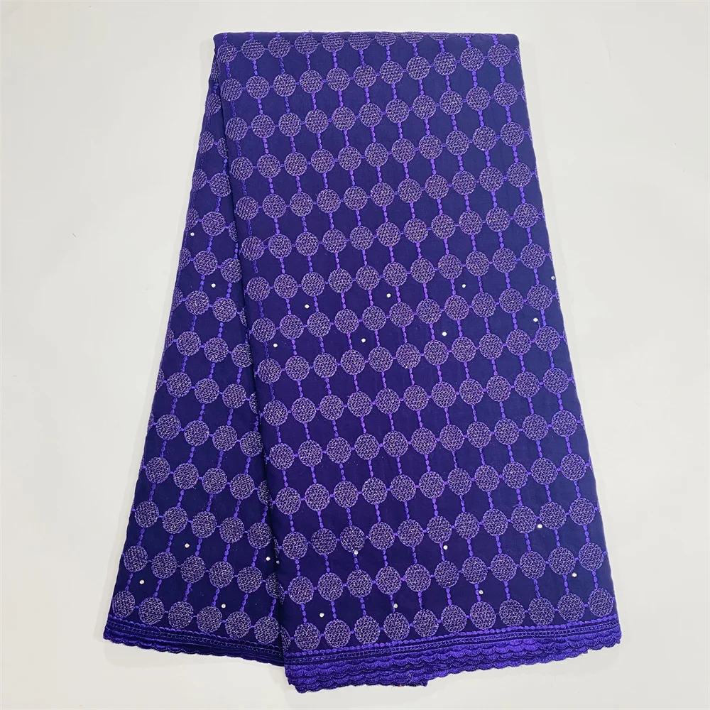 

African Cotton Embroidery Dry Lace Fabric with Stones 2023 Swiss Voile Lace Fabric For Women Wedding Party Dresses m36-5