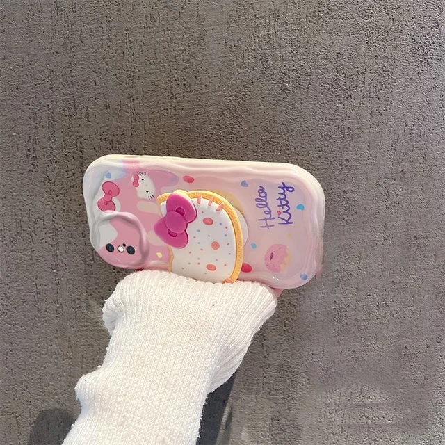 Funda de teléfono suave para Samsung Galaxy S23 Ultra S22 Plus S21 S20 FE S24 A21S A31 A51 A10 A30S A50 Hello Kitty Grip Tok Holder Wave - Imagen 5