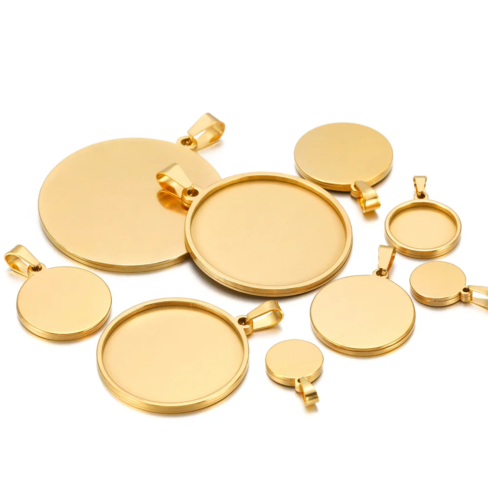 5pc Edelstahl Runde Blank Basen Für Anhänger Tablett 10/15/16/18/20/30/35/40mm Cabochon Basen Einstellung Schmuck Machen Liefert