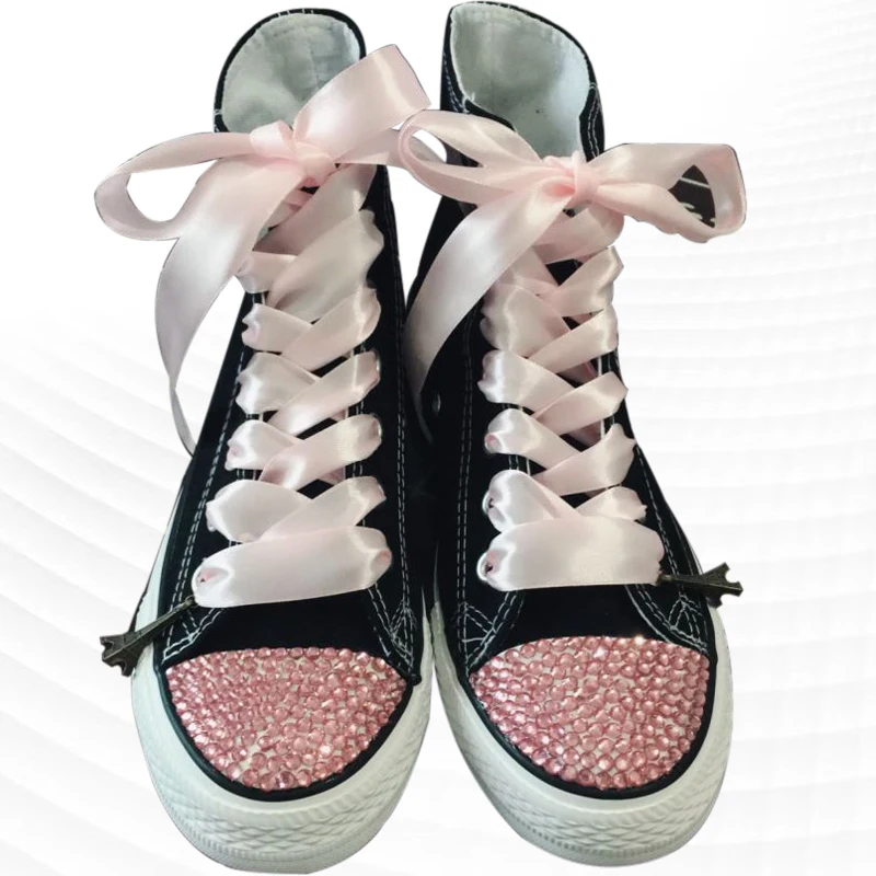 Lace Black Canvas Shoes | Rhinestone Shoelace Drill | Rhinestone Walking  Shoes - Black - Aliexpress