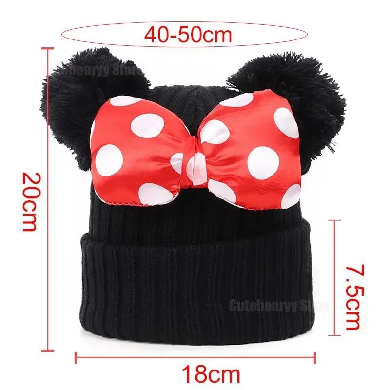 Disney Minnie Mouse Bow Knitted Hat for Boys Girls Winter Bonnet Hats Children's Cartoon Mickey Beanie Cap Kids Caps with Pompom