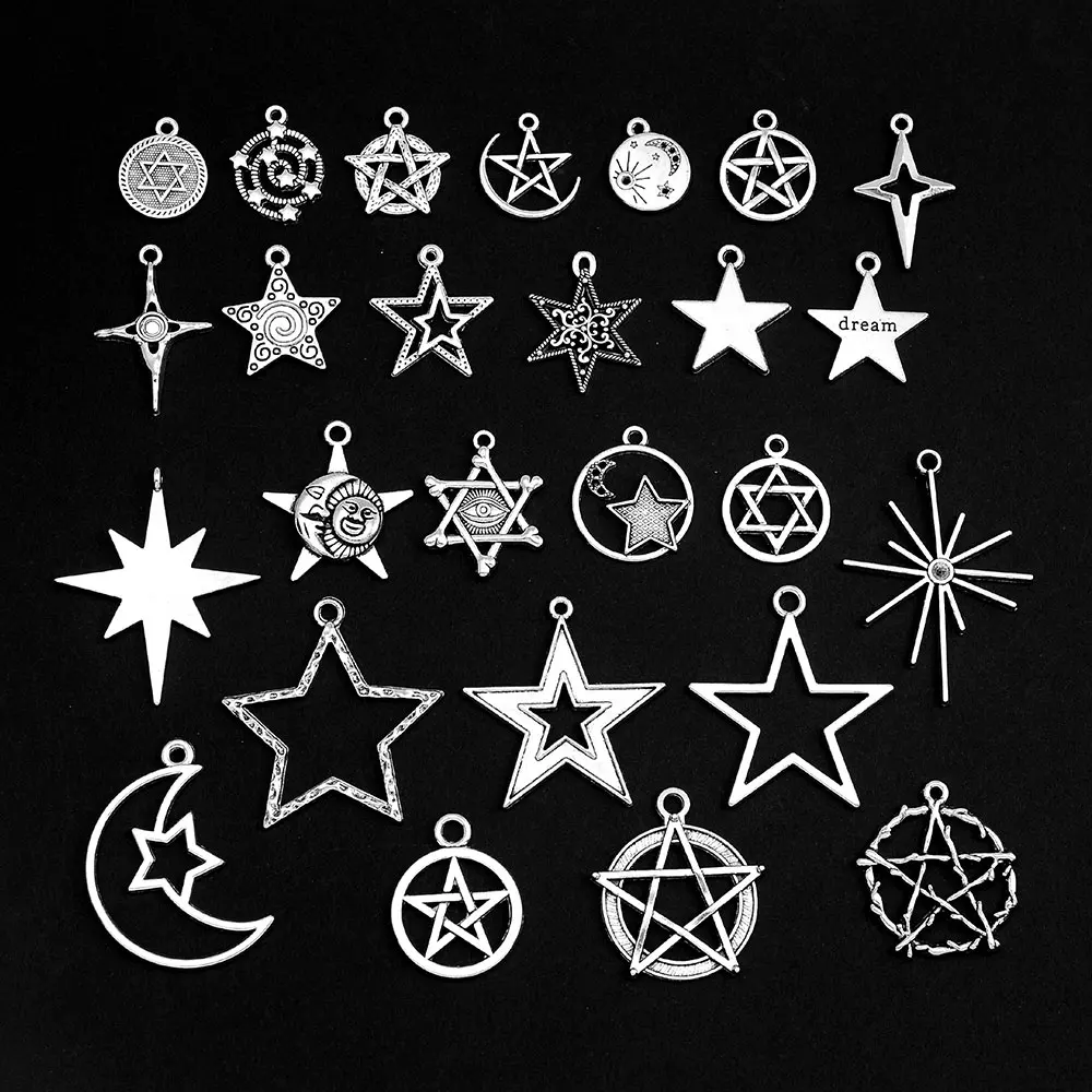 20pcs 27 Style Tibetan Moon Star Charms David Wicca Pentagram Pendant For DIY Earring Necklace Jewelry Making Accessories Crafts