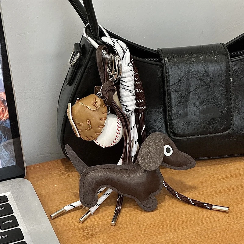 Creative Sausage Dog PU Leather Pendant Miu Wind Bag Charm Car Keychain Decorative Hanger Cute Animal Gift