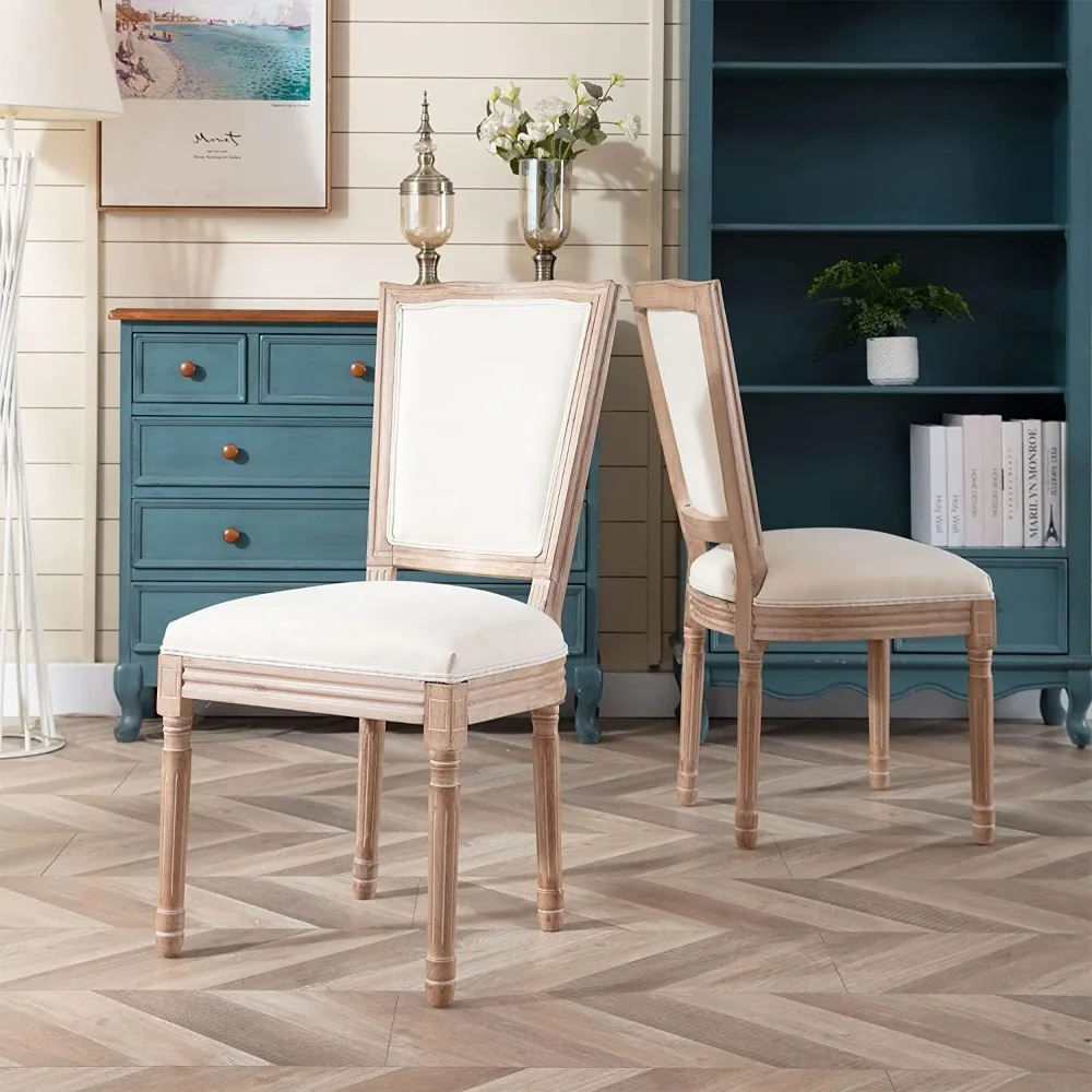 

A set of 4 dining chairs, brown wooden legs, French style tavern chairs in the living room/kitchen/restaurant, beige color