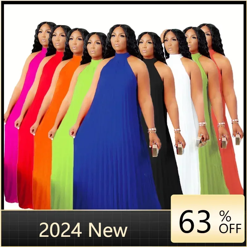 

Chiffon Maxi Dress Women Summer Sleeveless Elegant Dresses Long Halter Neck Dress Loose Plus Size Wholesale Dropshipping