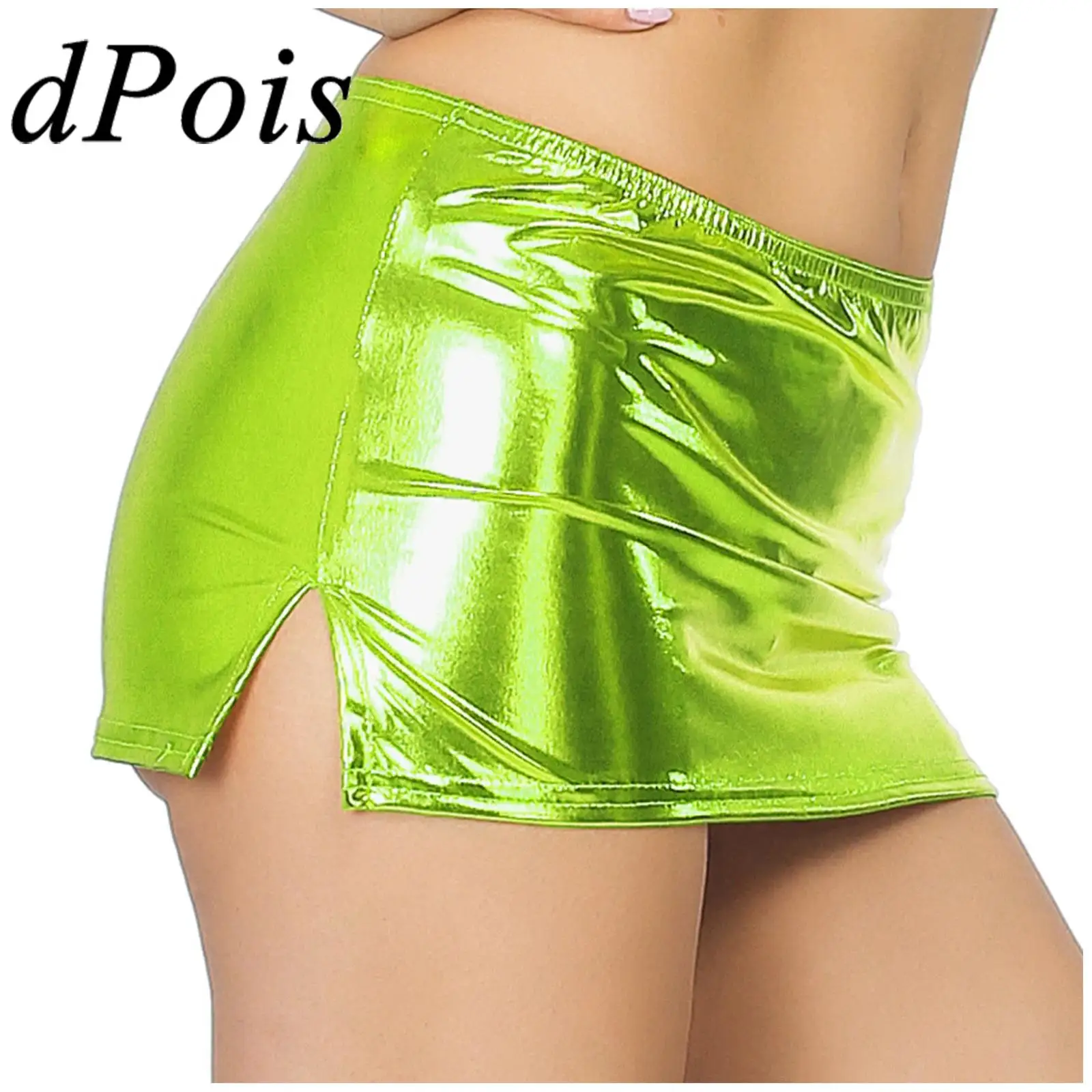 

Sexy Women Wetlook Mini Skirt Shiny Patent Leather Skirt Party Clubwear Bar Night Clubbing Womens Glossy Metallic Dance Skirts