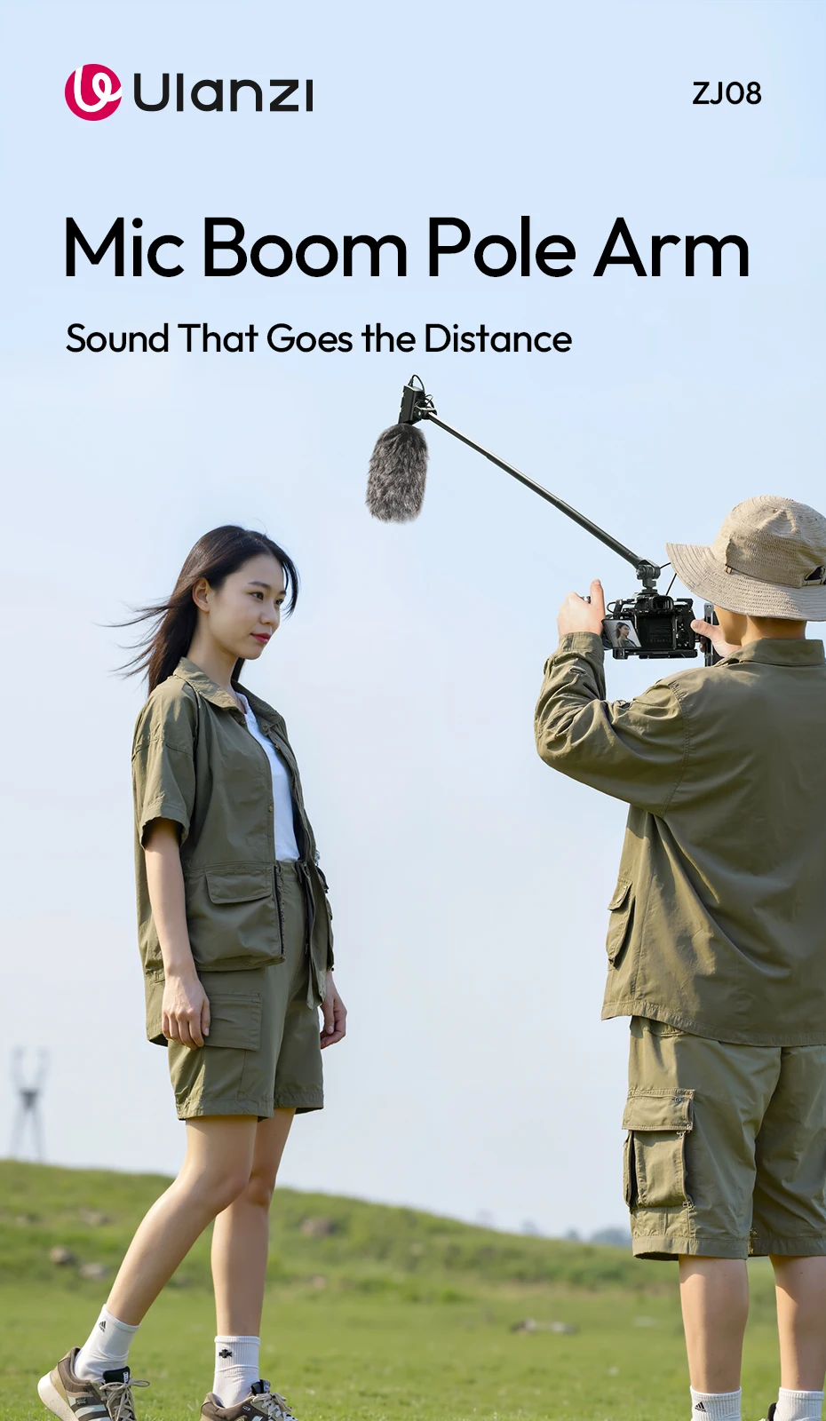 Mic Boom Pole Arm Microphone Stand 1M with Dual Cold Shoe Mount for DSLR Camcord