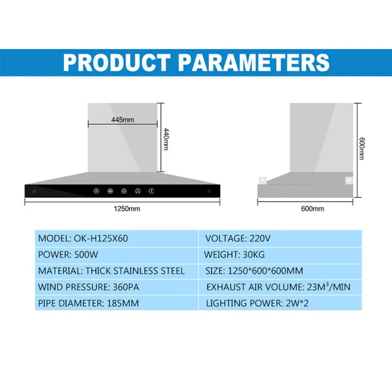 Stainless Steel Exhaust Hood Range Hoods 1.25m High Power Stainless Steel Large Suction Mute Earthen Stove
