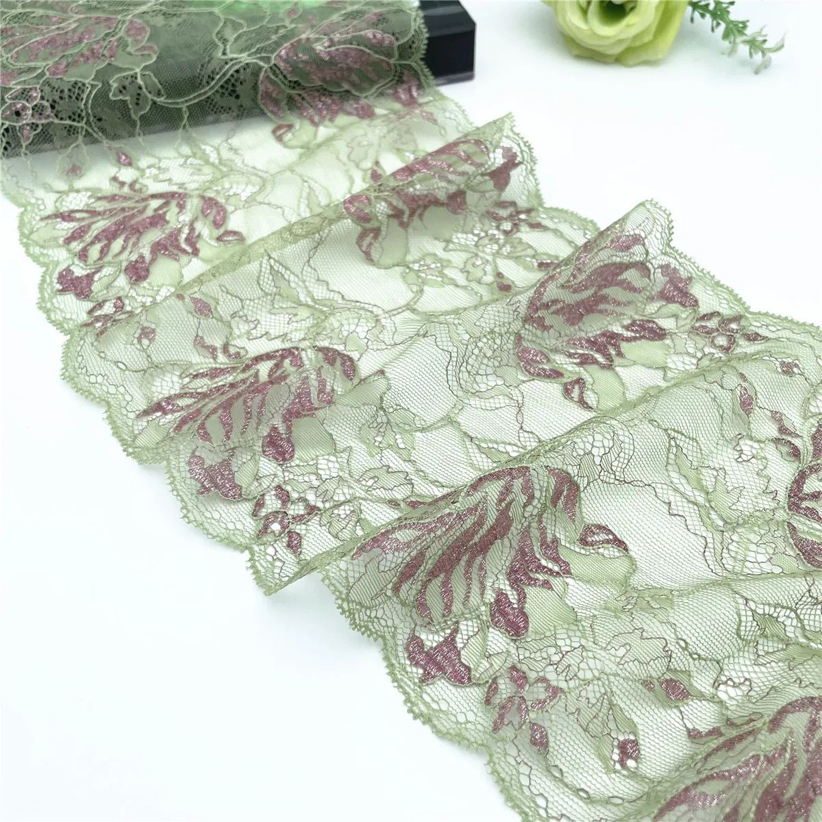 3y/lot 18cm Grass Green Silver Non-Elastic Lace Trim For Clothes Skirt Hem Underwear Sewing Craft DIY Apparel Fabrics Lace 3
