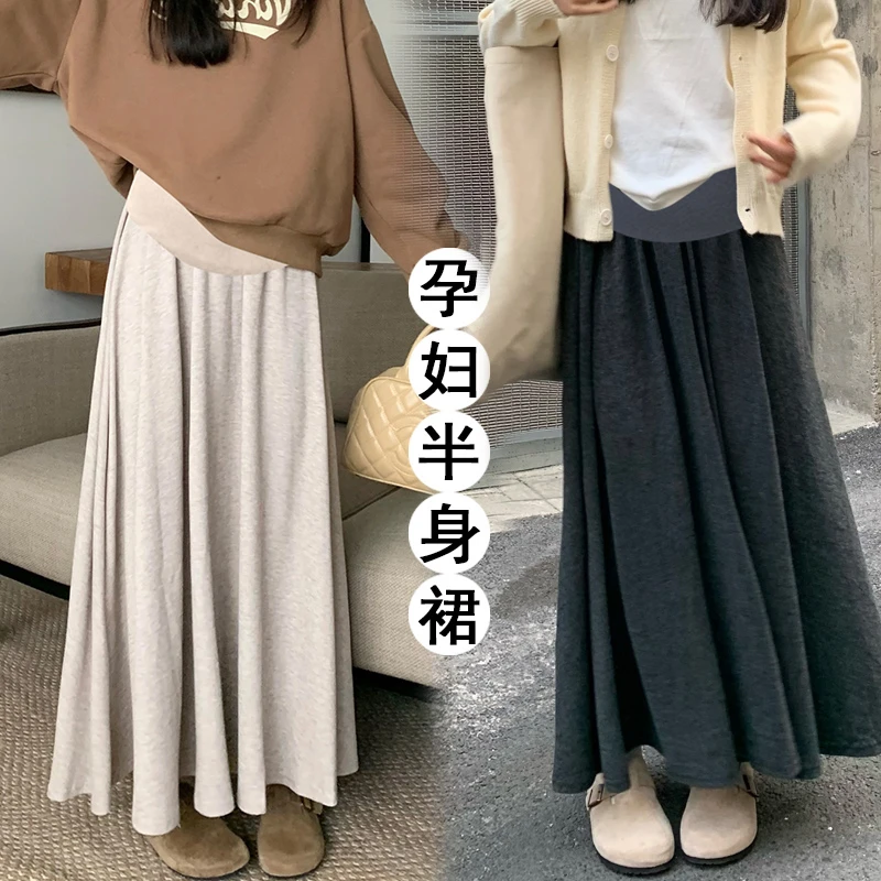 Pregnant Women's Glutinous Rice Skirt Autumn Winter Lazy A-line Skirt Slim Tall Hepburn Long Umbrella Pregnancy Maternity