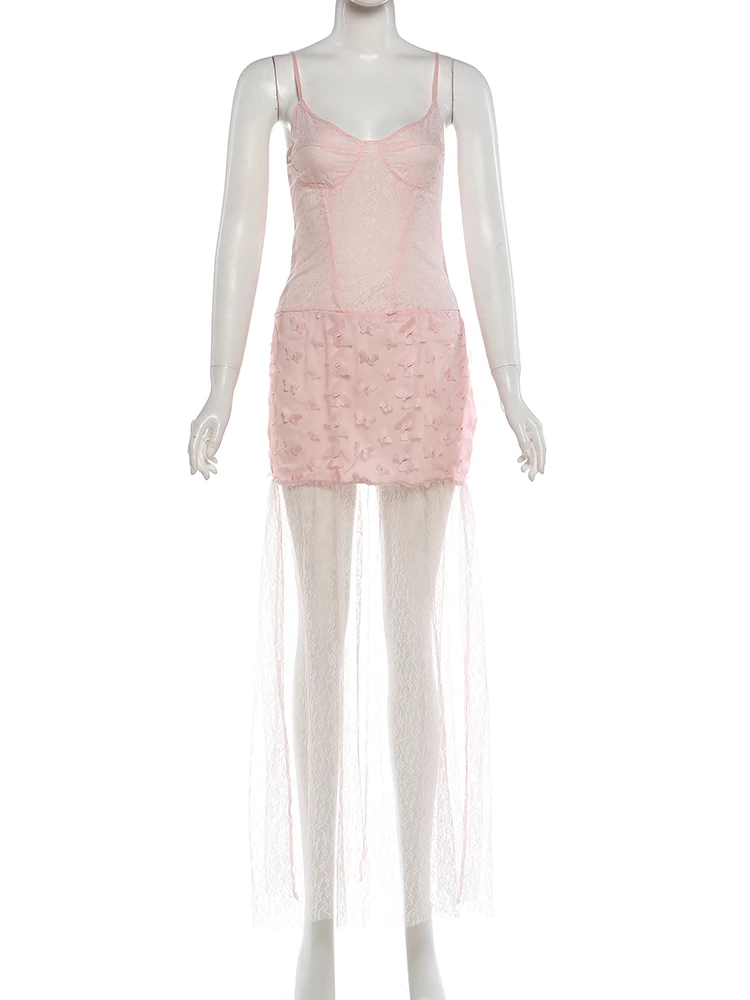 Women Elegant Mesh Patchwork Long Bodycon Dress