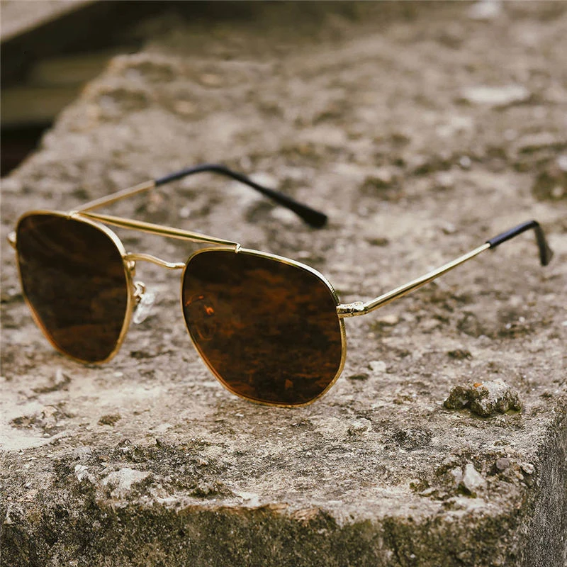 Fashion Polygonal Concave Shape Metal Polarized Sunglasses Lovers In Outdoor Sunglasses T1006