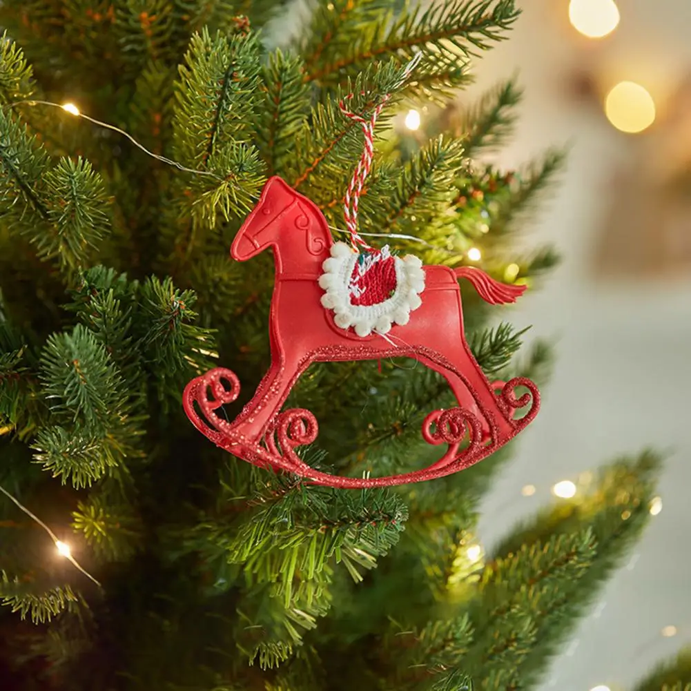 15cm Christmas Rocking Horse Ornament Xmas Tree Hanging Rocking Pony Decoration Pendant Home Office Desktop Horse Figurine