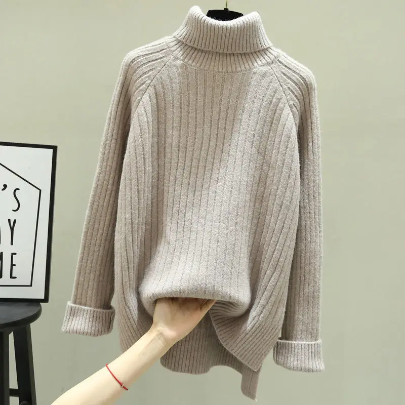 

Sweaters High Neck Patchwork Loose Solid Women's Clothing Autumn Winter Fashionable Temperament Pullovers Knitted Casual T334